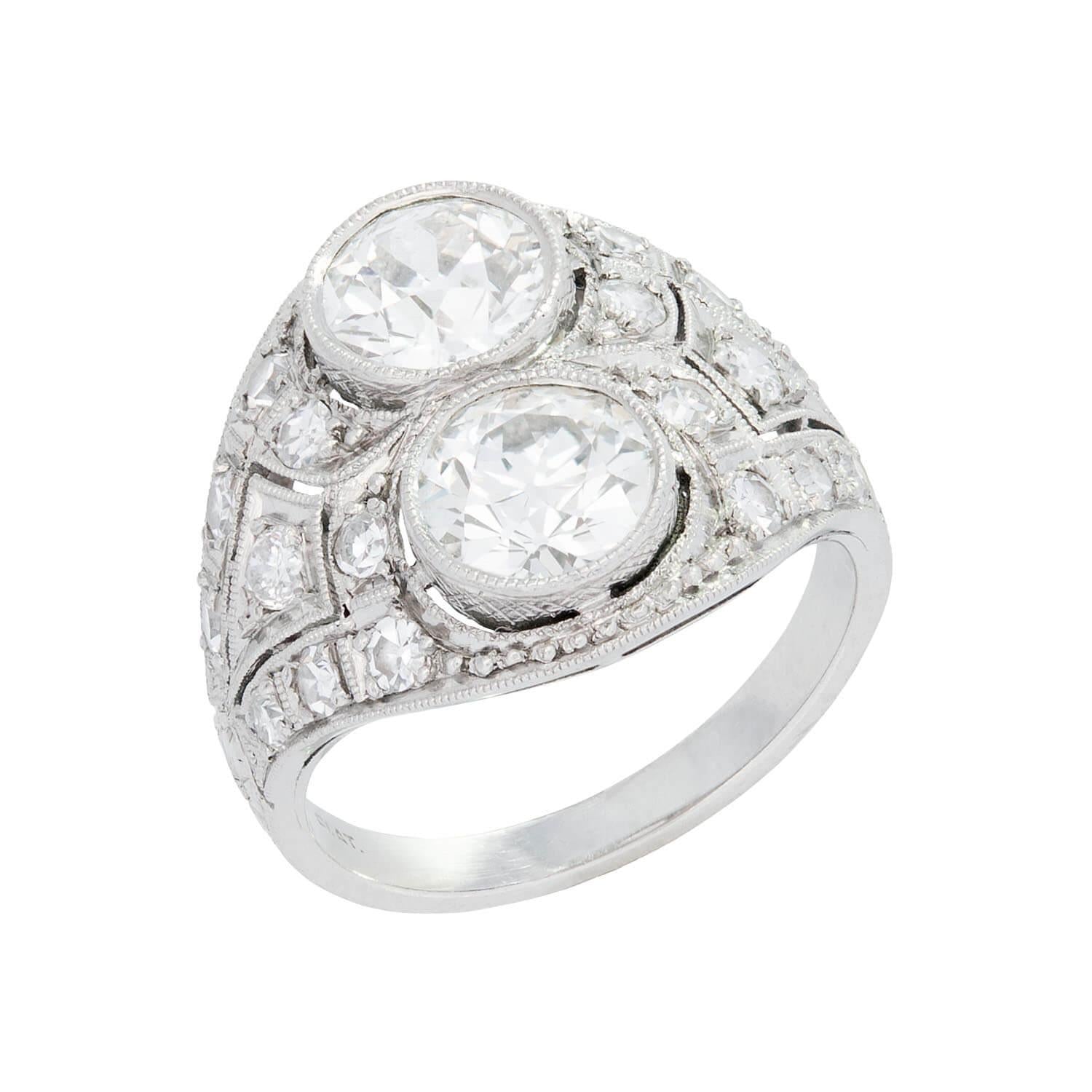 Art Deco Platinum 2 Stone Diamond Ring