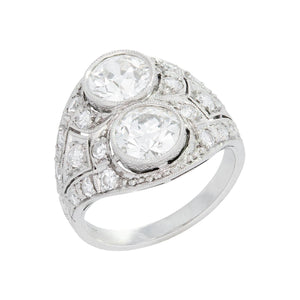 Art Deco Platinum Diamond Two-Stone Ring