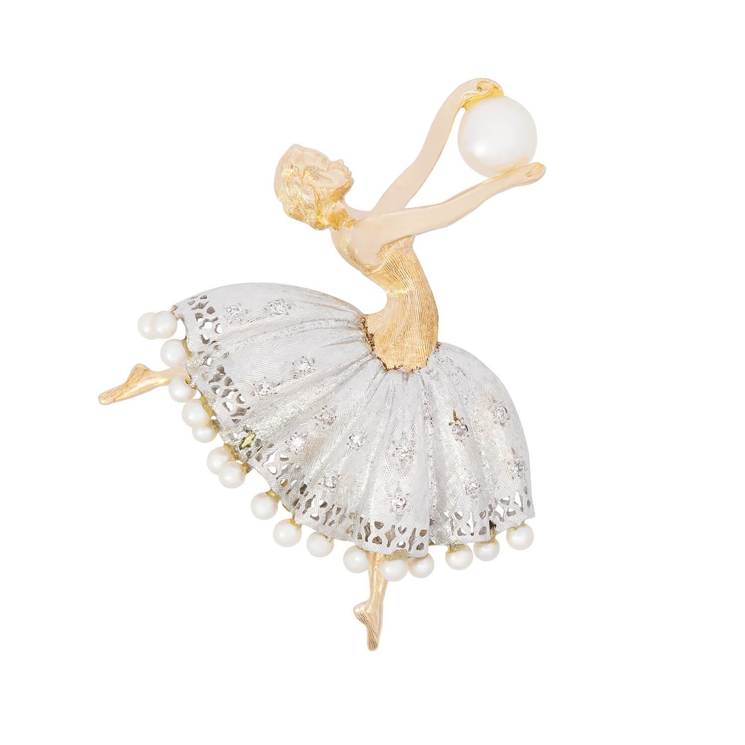 Vintage 14k Pearl Ballerina Pin