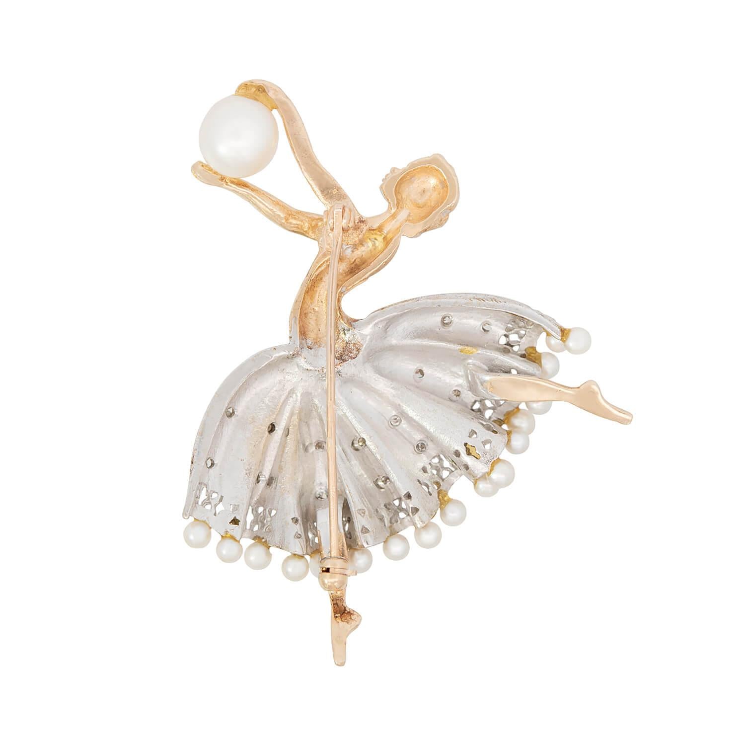 Vintage 14k Pearl Ballerina Pin