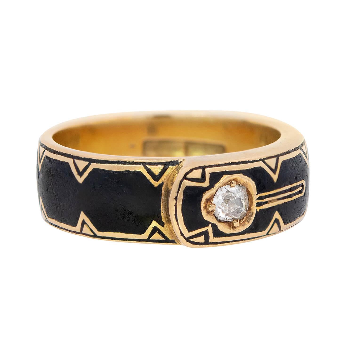 Victorian 14k Diamond and Enamel Buckle Ring