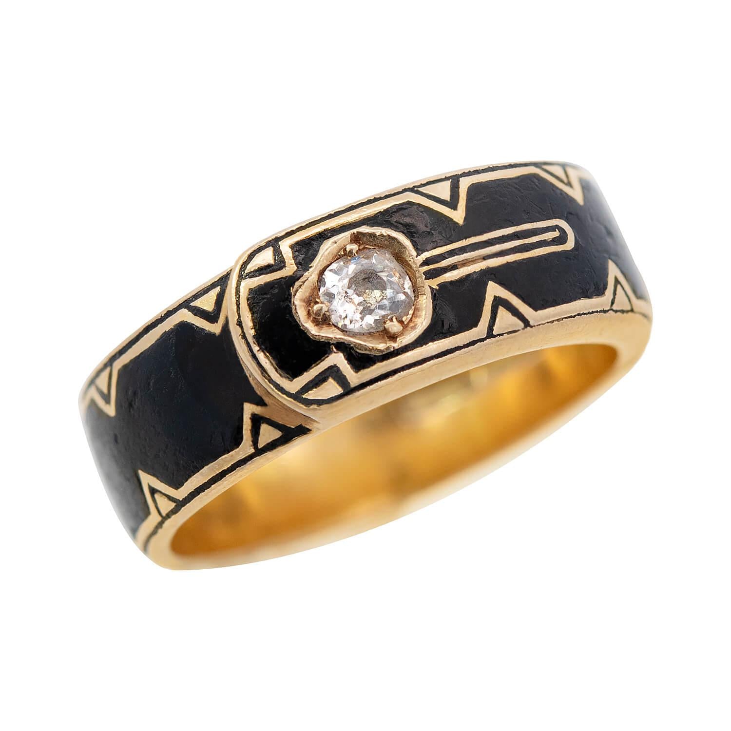 Victorian 14k Diamond and Enamel Buckle Ring