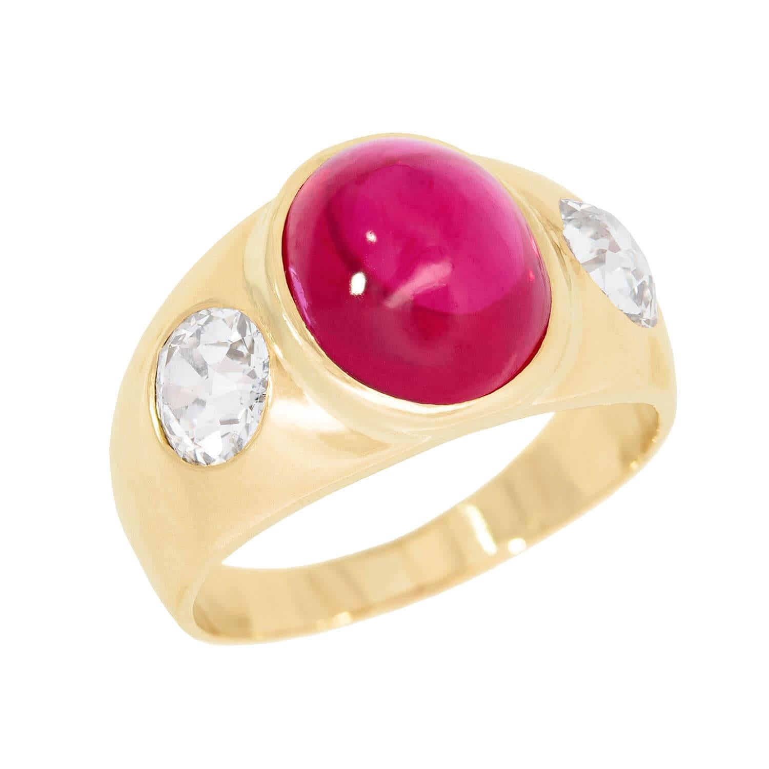 Victorian 18k Synthetic Ruby and Diamond Flush Mount Ring