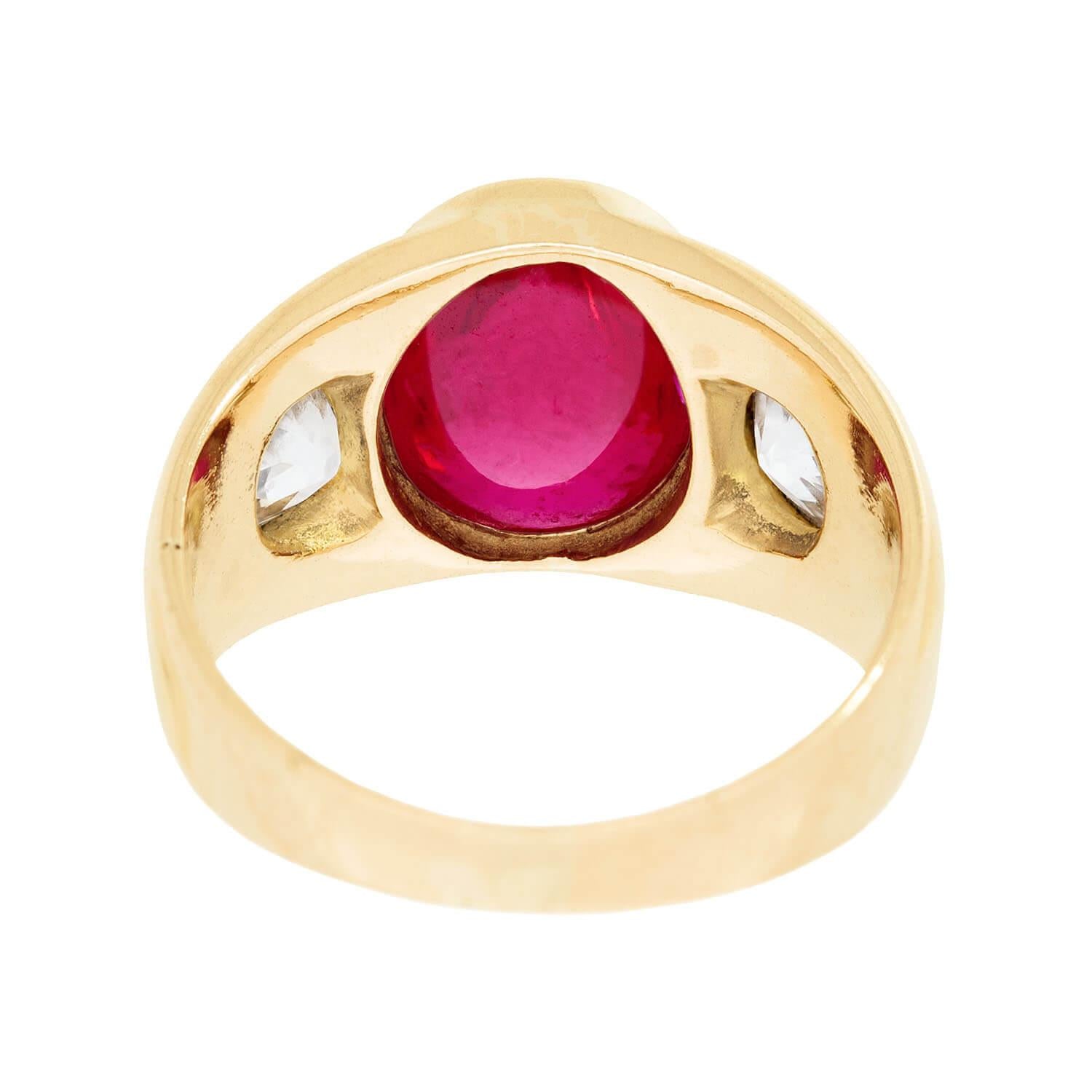 Victorian 18k Synthetic Ruby and Diamond Flush Mount Ring