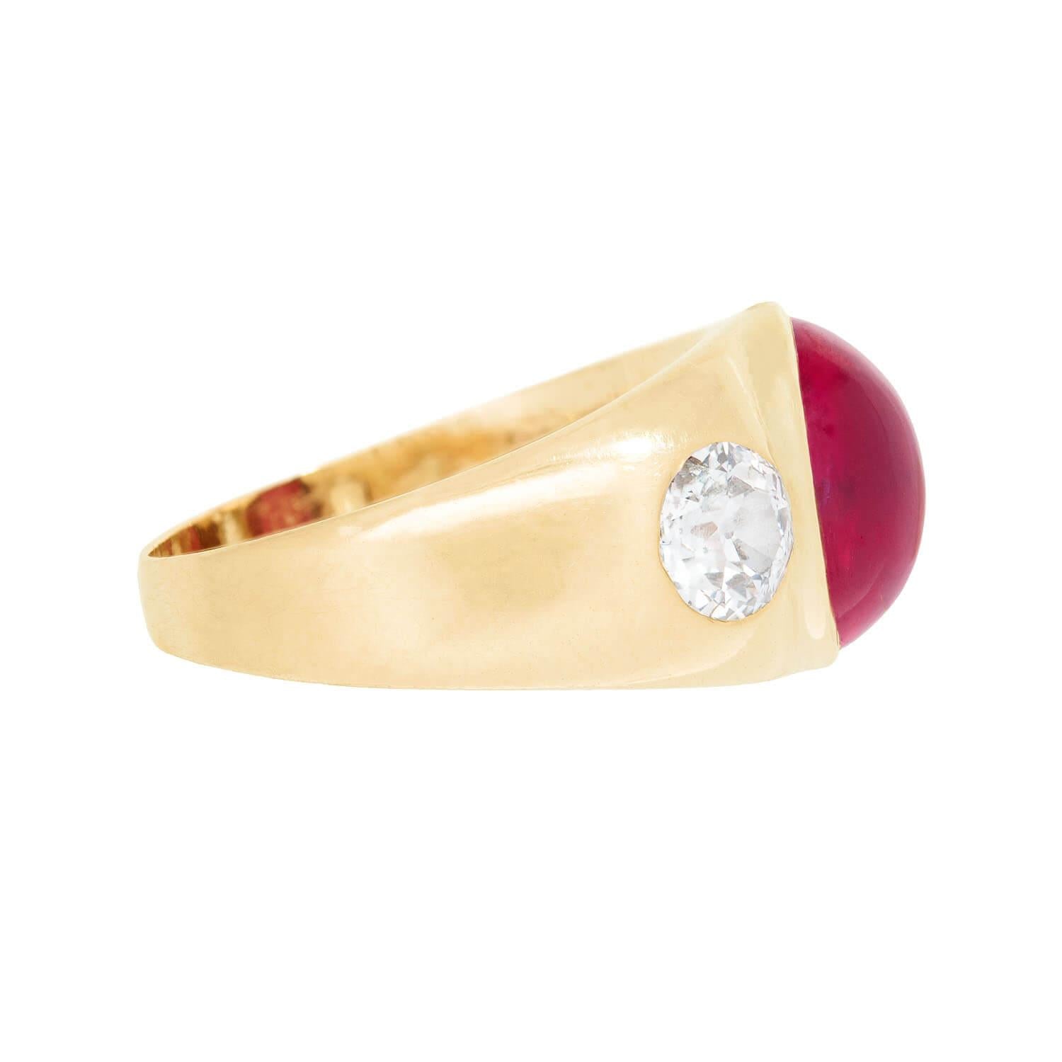 Victorian 18k Synthetic Ruby and Diamond Flush Mount Ring