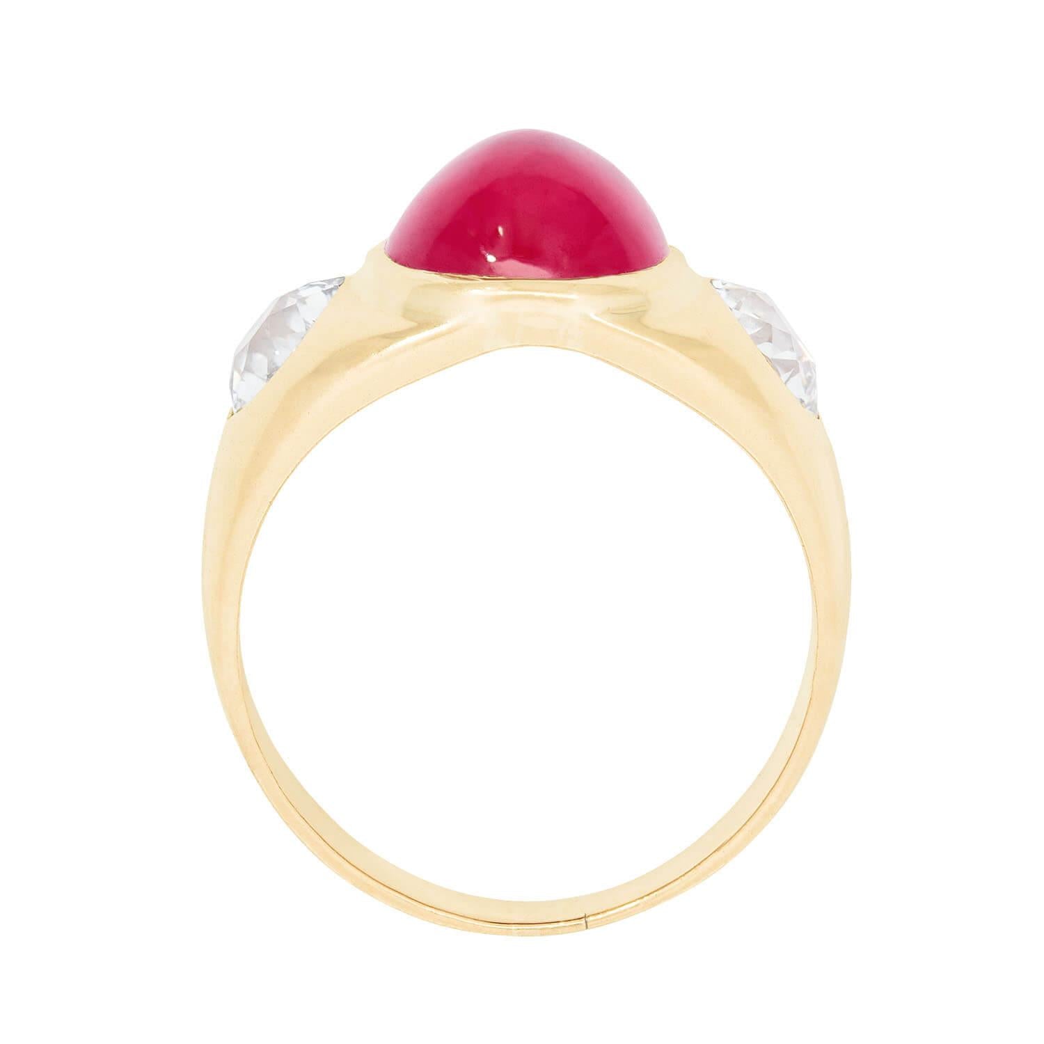 Victorian 18k Synthetic Ruby and Diamond Flush Mount Ring