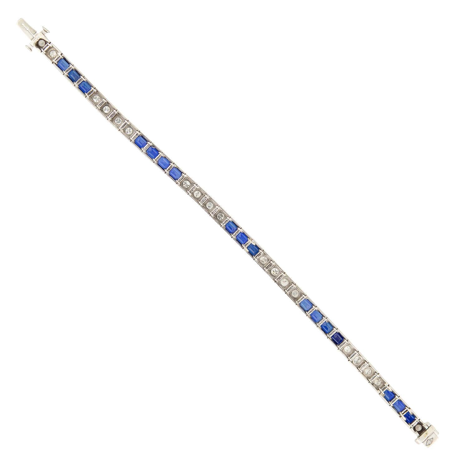 Art Deco 14k Sapphire and Diamond Tennis Bracelet