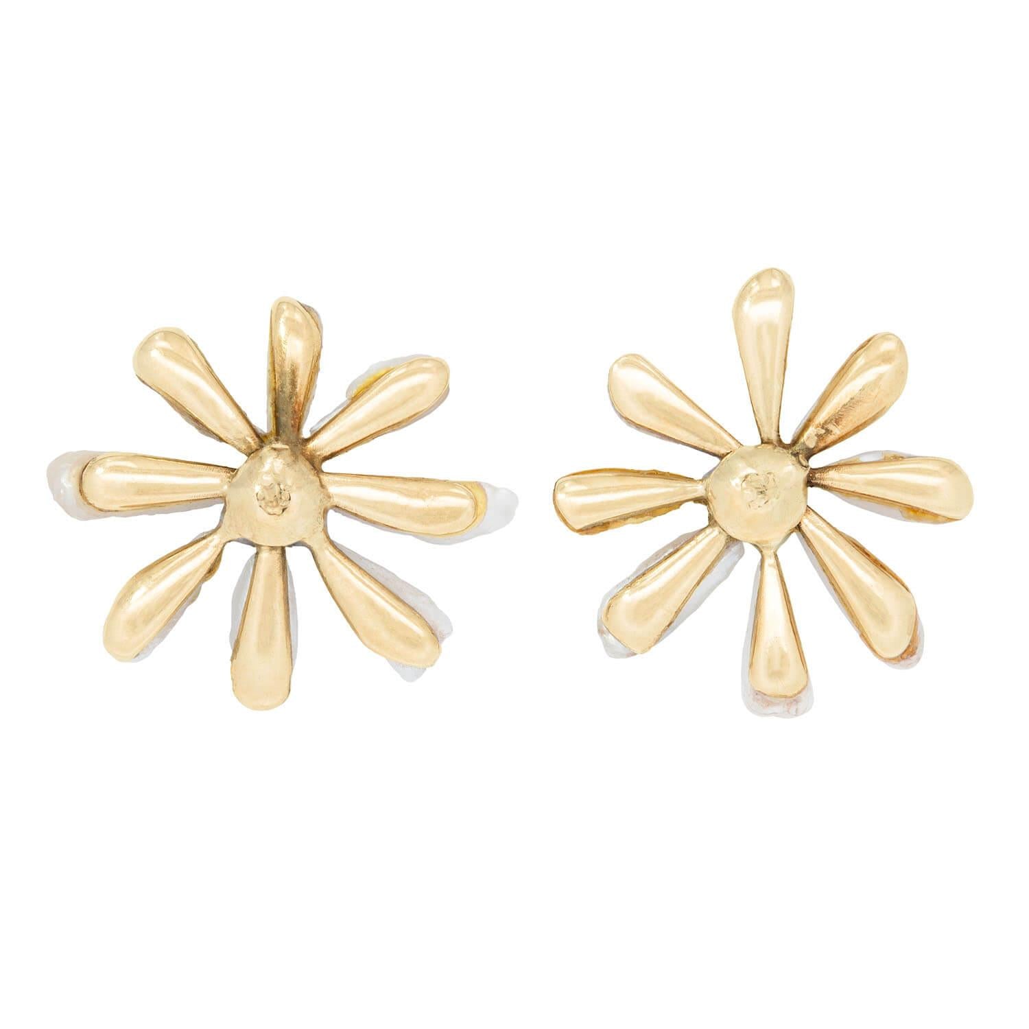 Victorian 14k Pearl and Diamond Flower Earrings