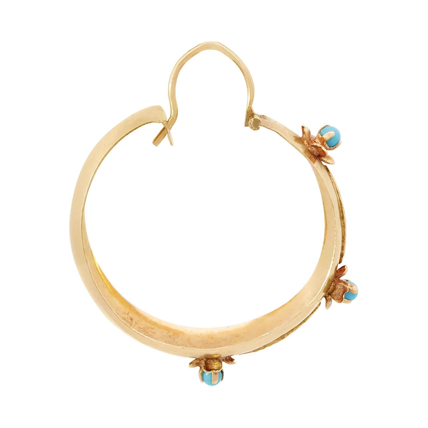 Estate 18K Turquoise Hoops