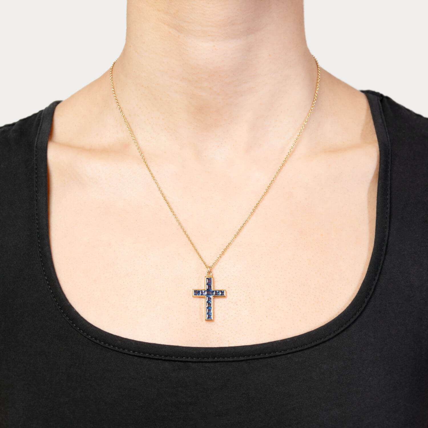 Late Victorian 18k Sapphire Cross Pendant Necklace