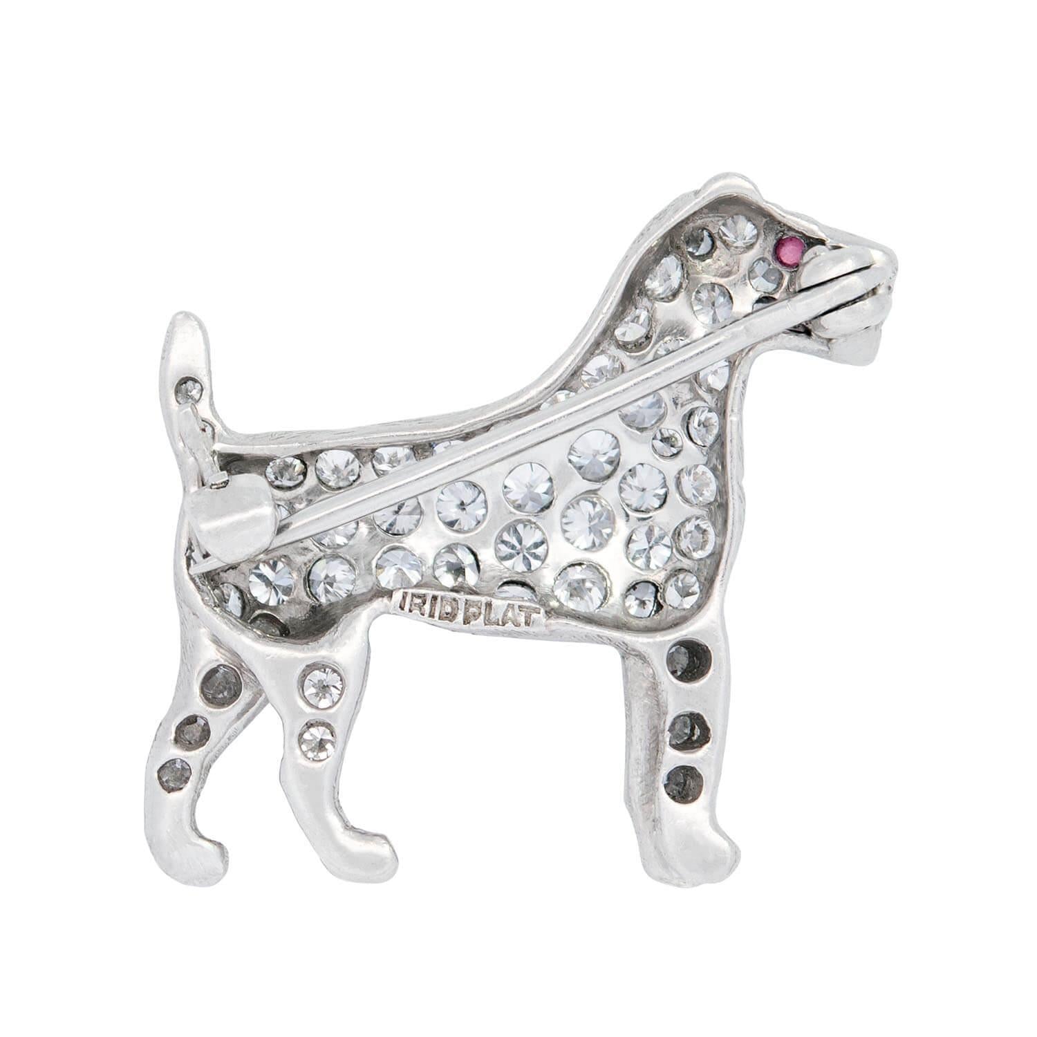 TIFFANY & CO. Art Deco Platinum Diamond and Ruby Terrier Pin