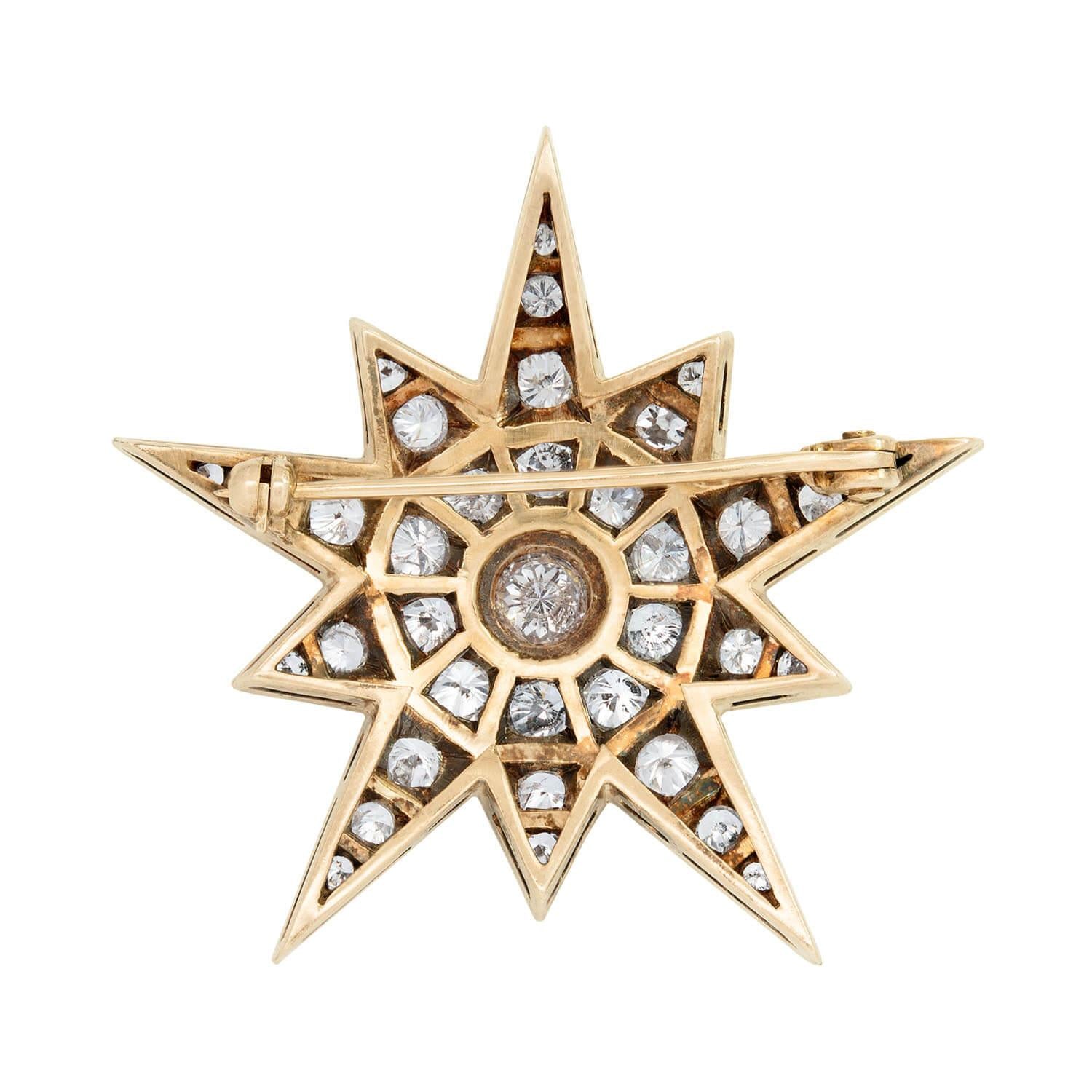 Art Deco 14k/Platinum Diamond Starburst Pin