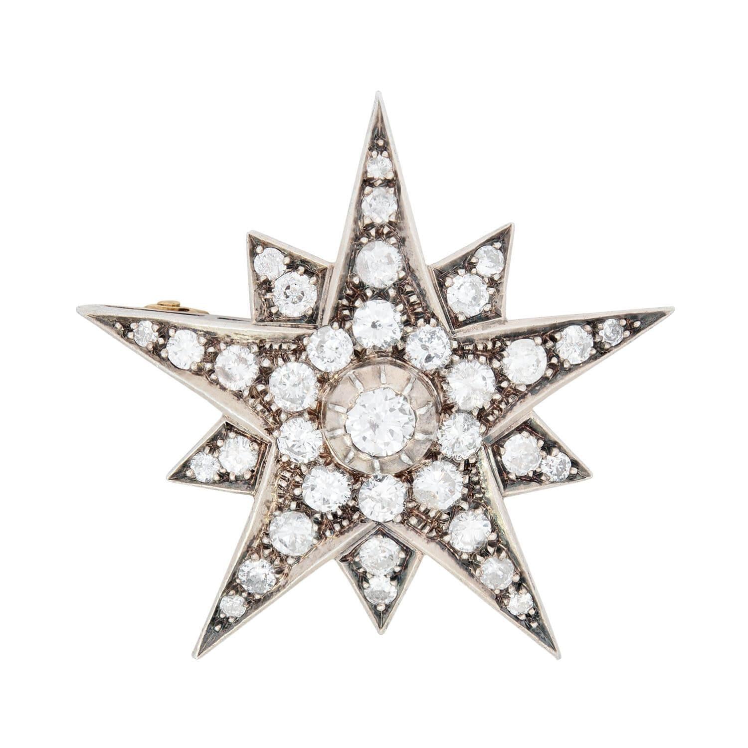 Art Deco 14k/Platinum Diamond Starburst Pin