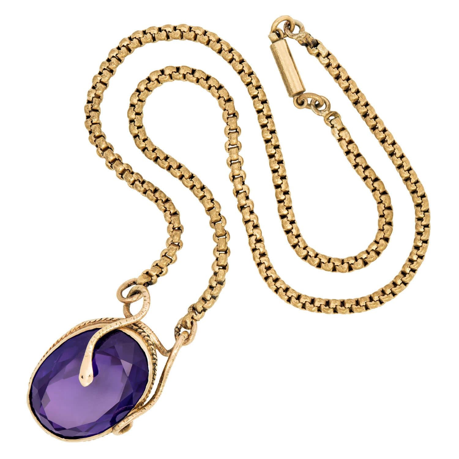 Victorian 14k Amethyst Snake Motif Necklace