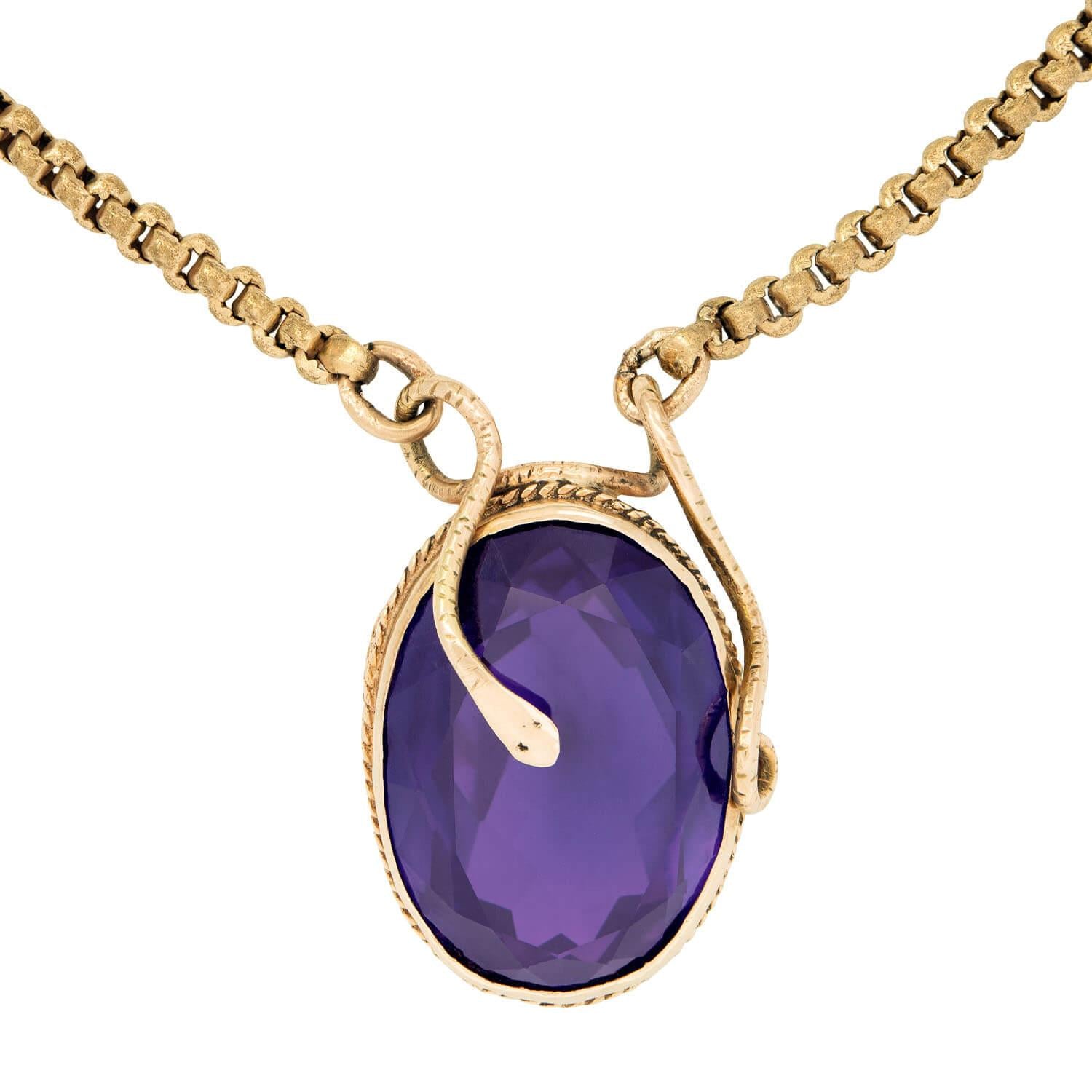 Victorian 14k Amethyst Snake Motif Necklace