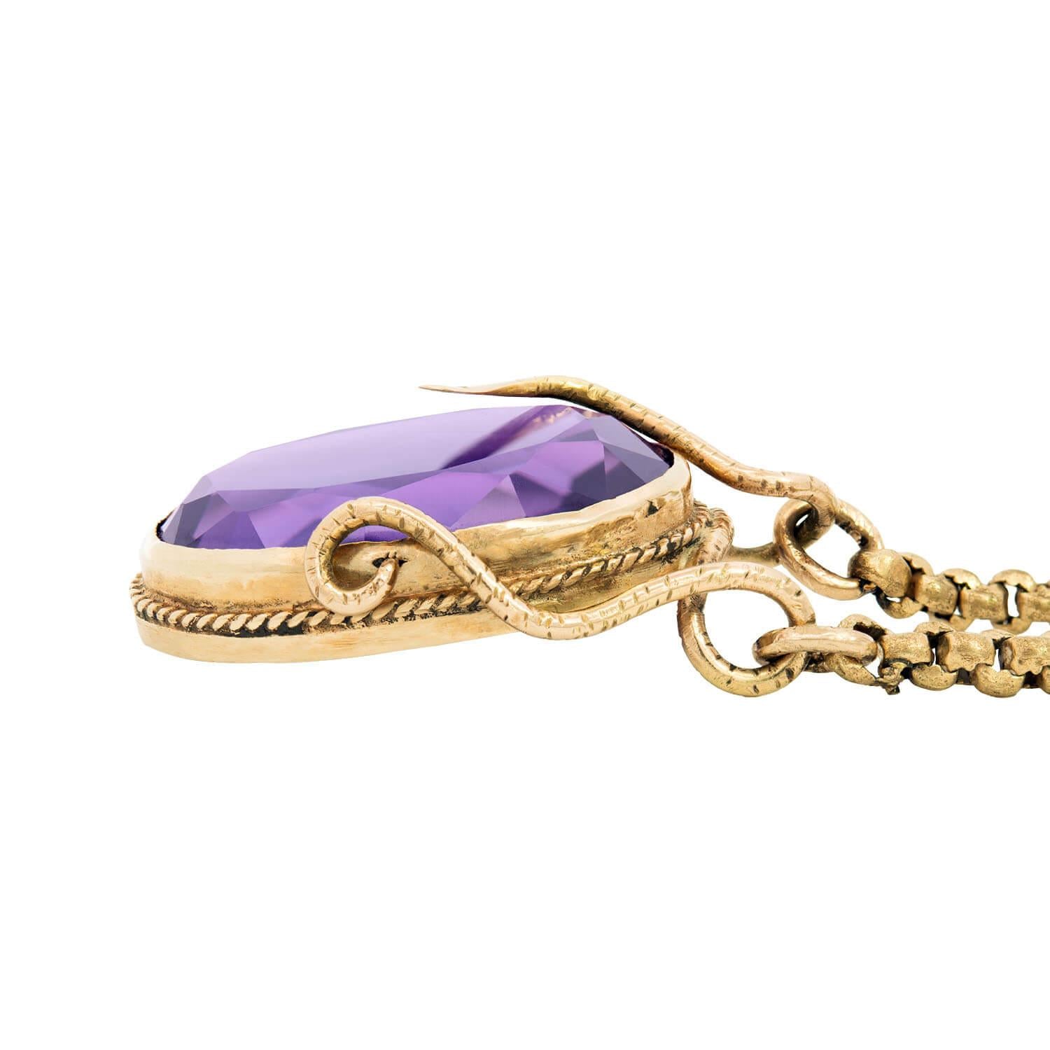 Victorian 14k Amethyst Snake Motif Necklace