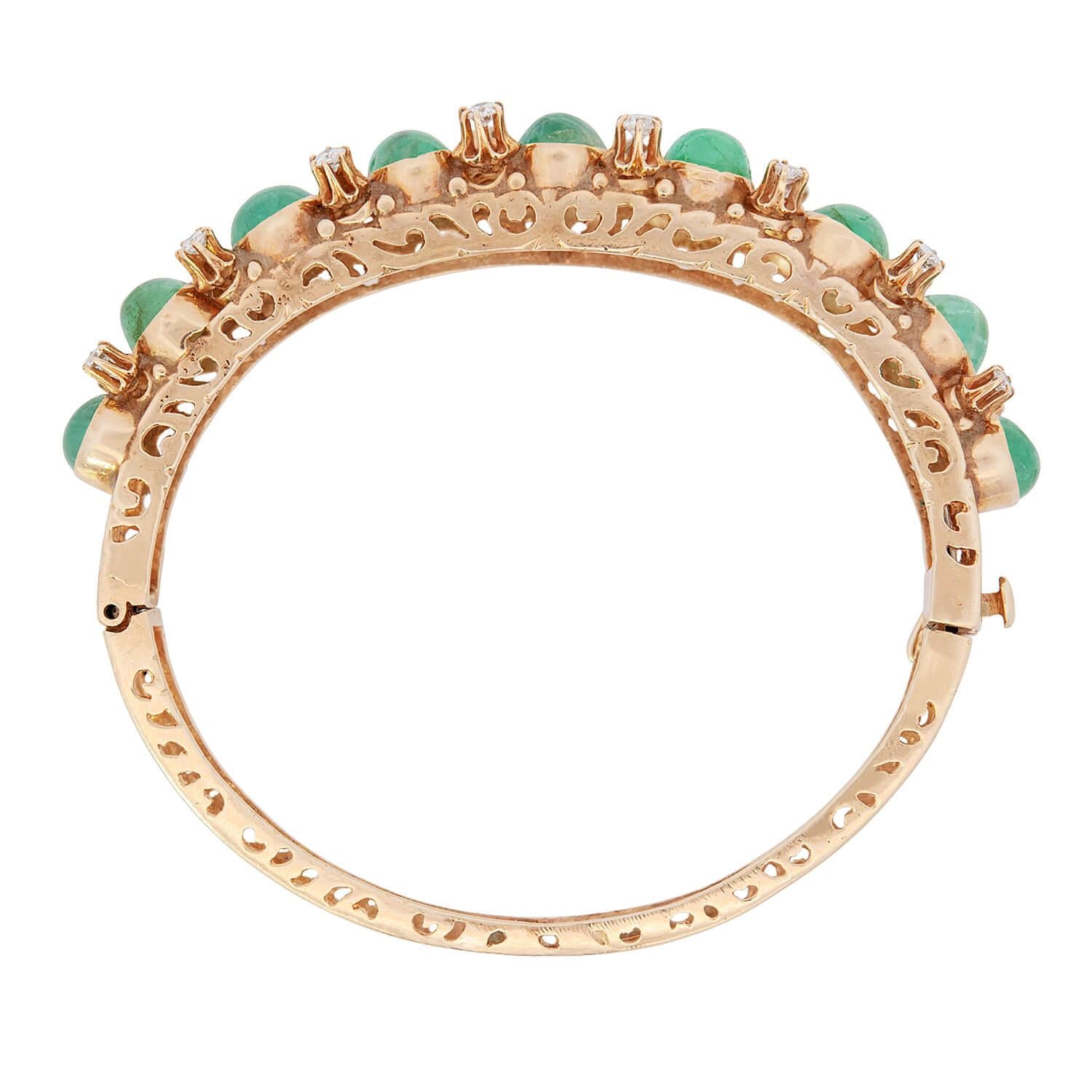 Retro 14k Emerald and Diamond Bangle Bracelet