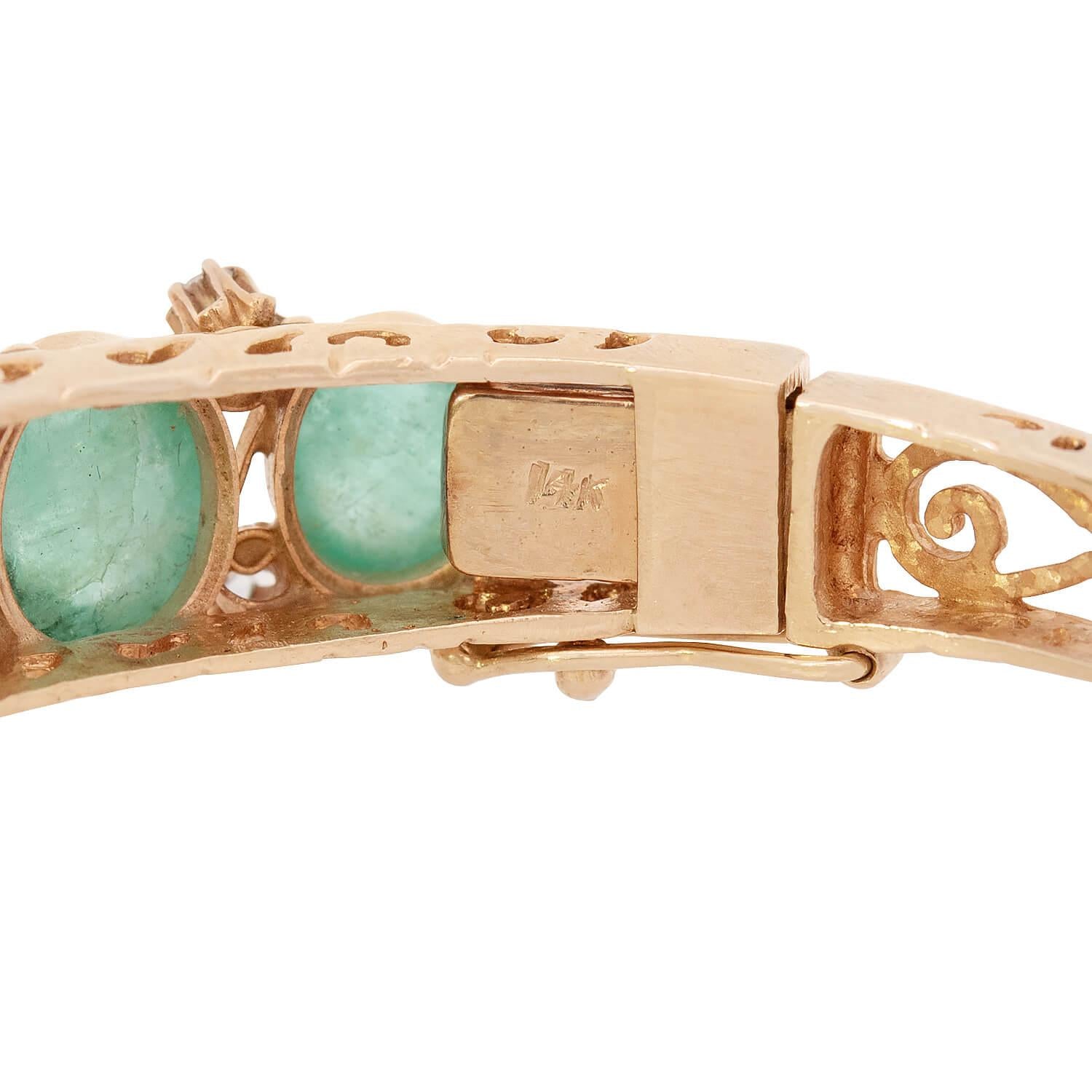 Retro 14k Emerald and Diamond Bangle Bracelet