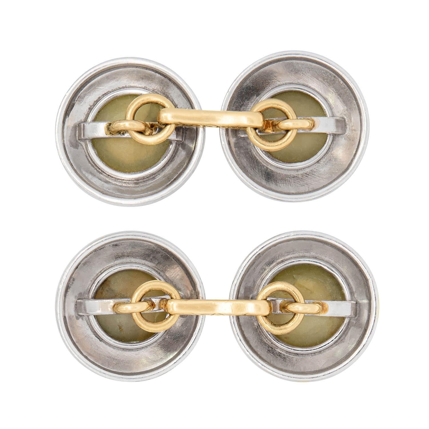 Edwardian 14k and Platinum Chrysoberyl 5 Piece Cufflink Set