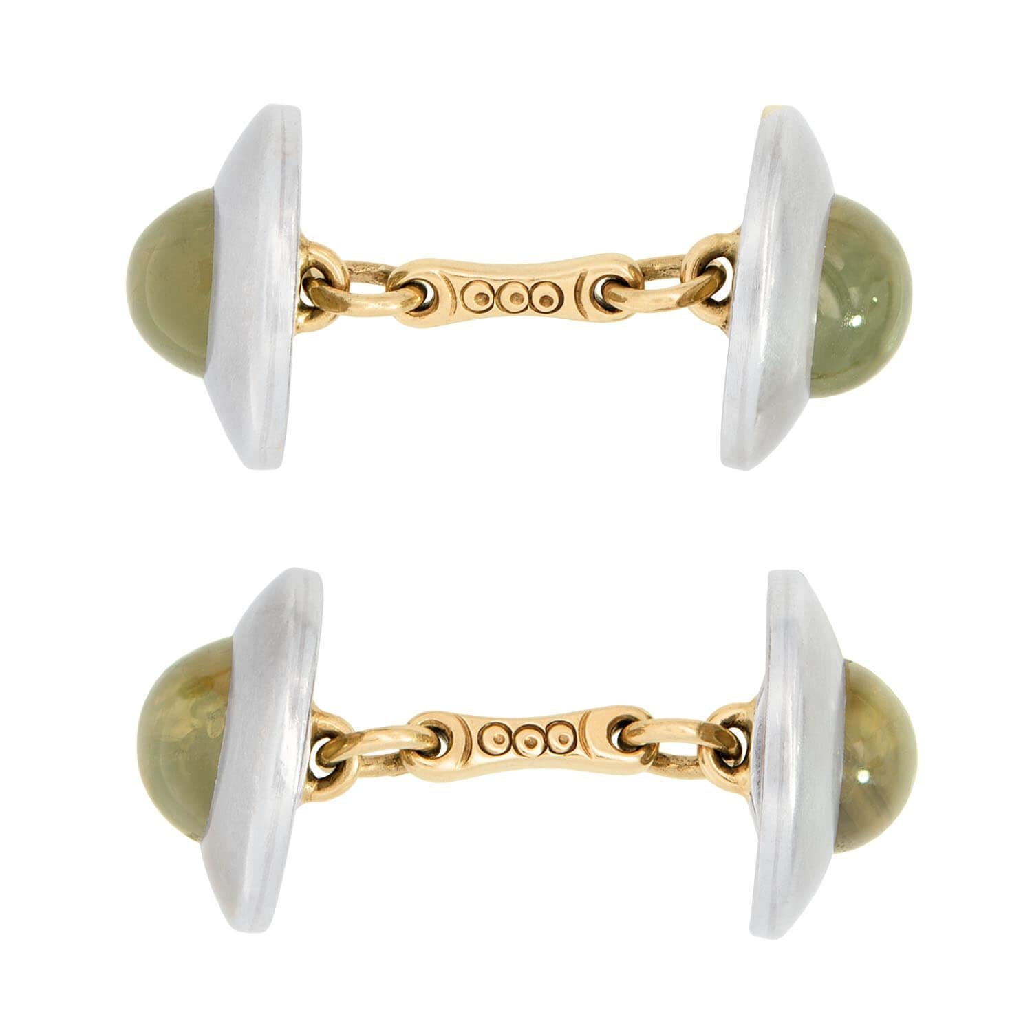 Edwardian 14k and Platinum Chrysoberyl 5 Piece Cufflink Set