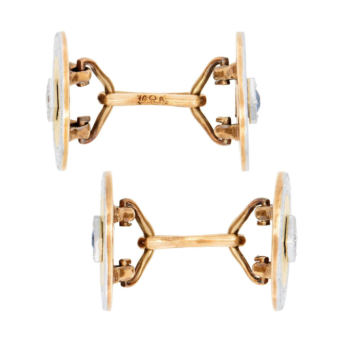 RIKER BROS Victorian 14k and Platinum Diamond and Topaz Cufflinks