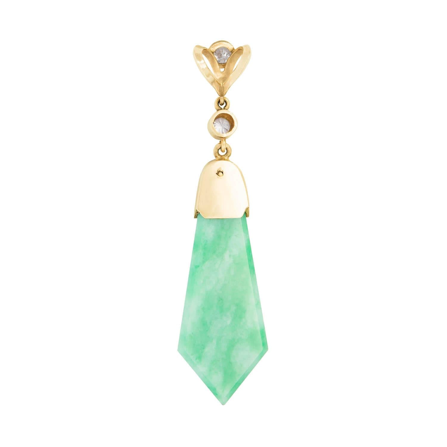 Retro 14k Jade and Diamond Pendant