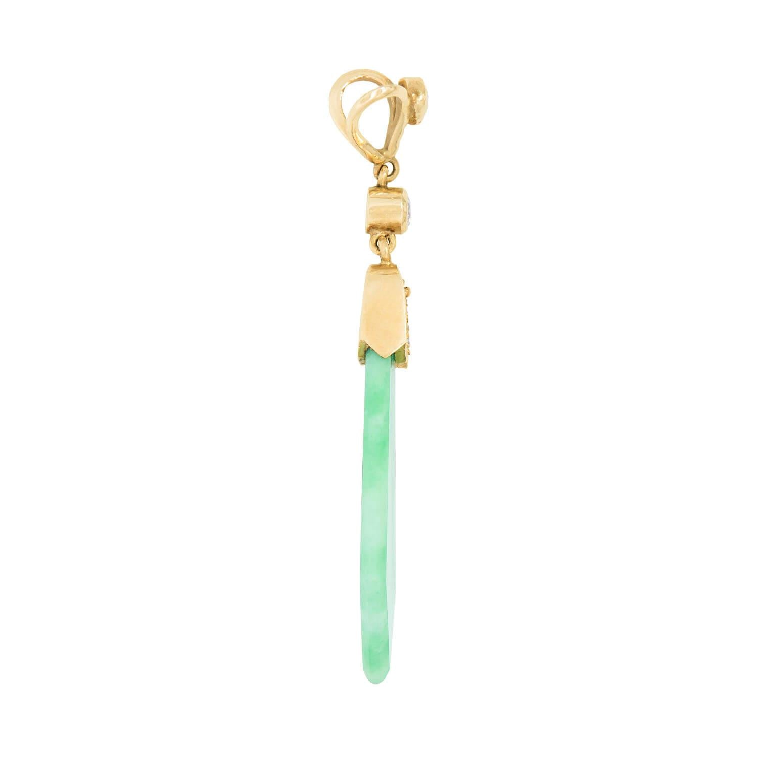 Retro 14k Jade and Diamond Pendant