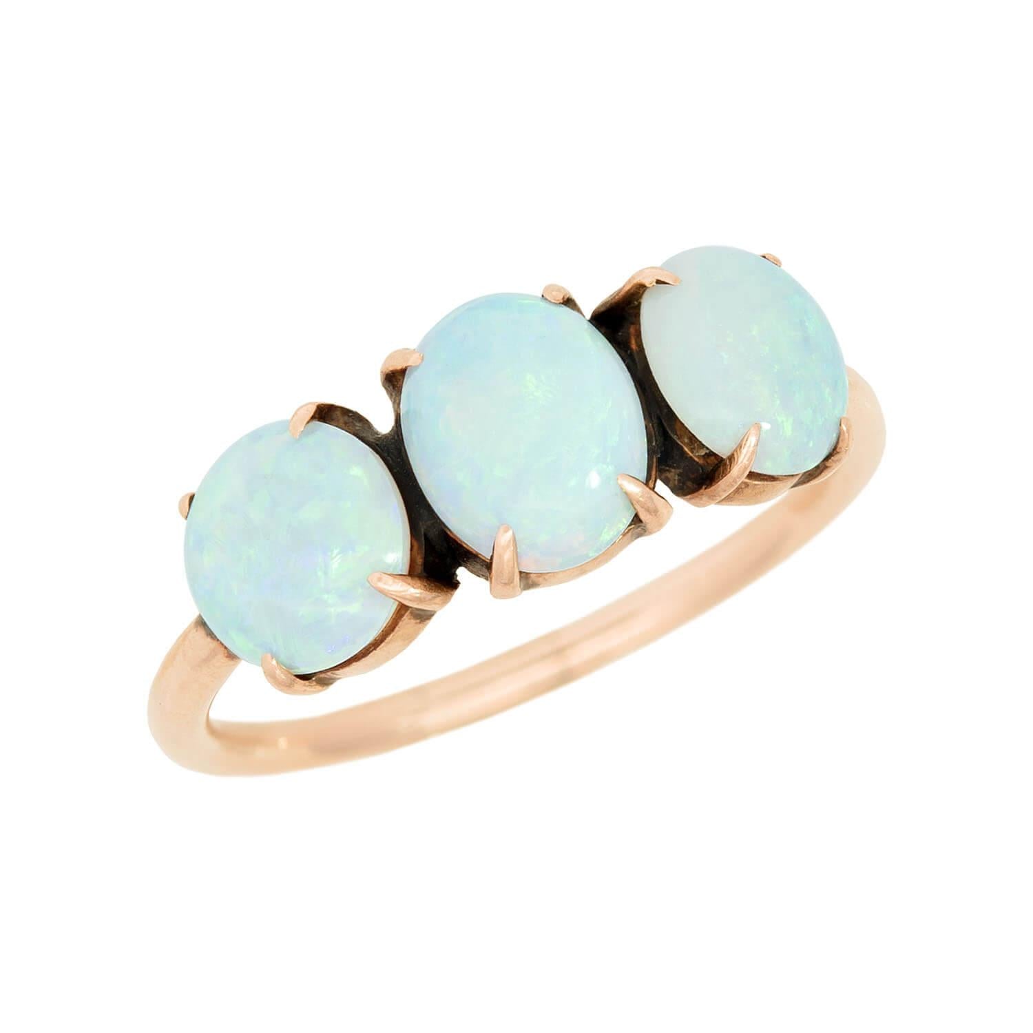 Victorian 14k Opal Three Stone Ring