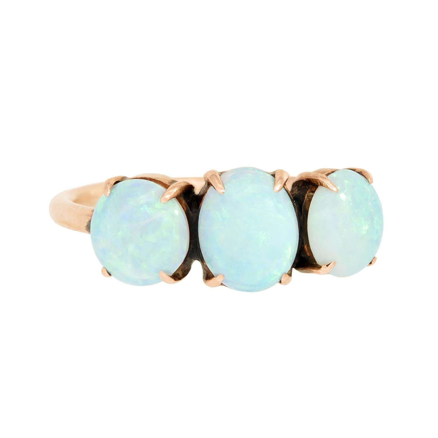 Victorian 14k Opal Three Stone Ring