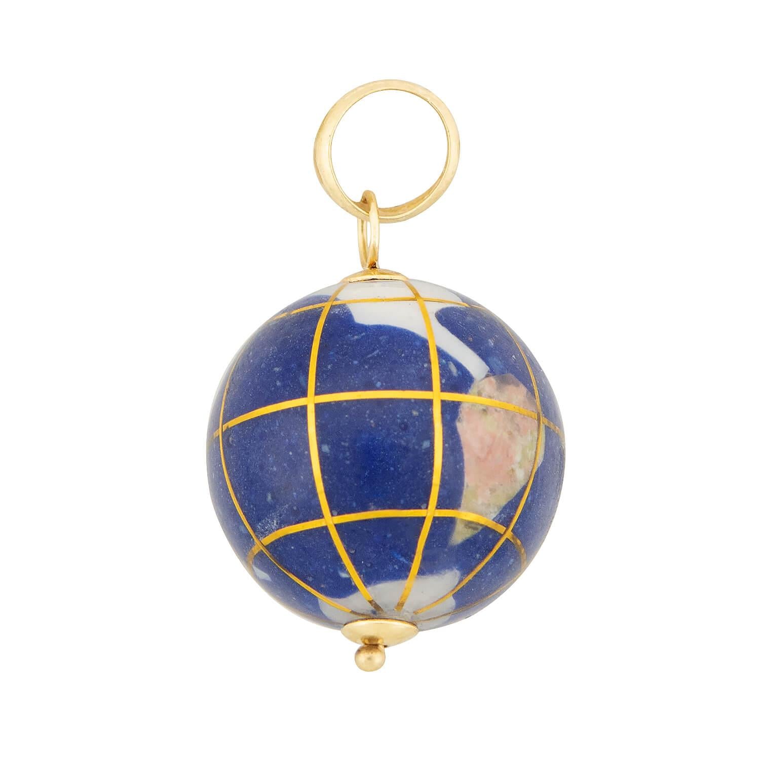 Vintage 14k Enamel and Inlaid Stone World Globe Charm