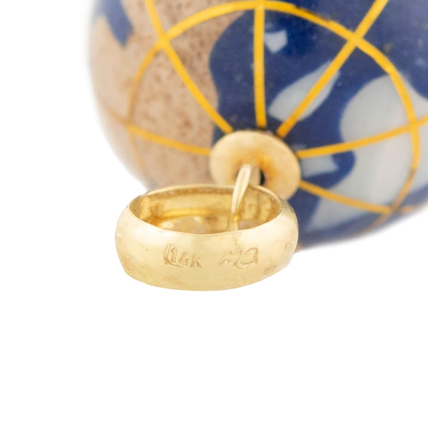 Vintage 14k Enamel and Inlaid Stone World Globe Charm