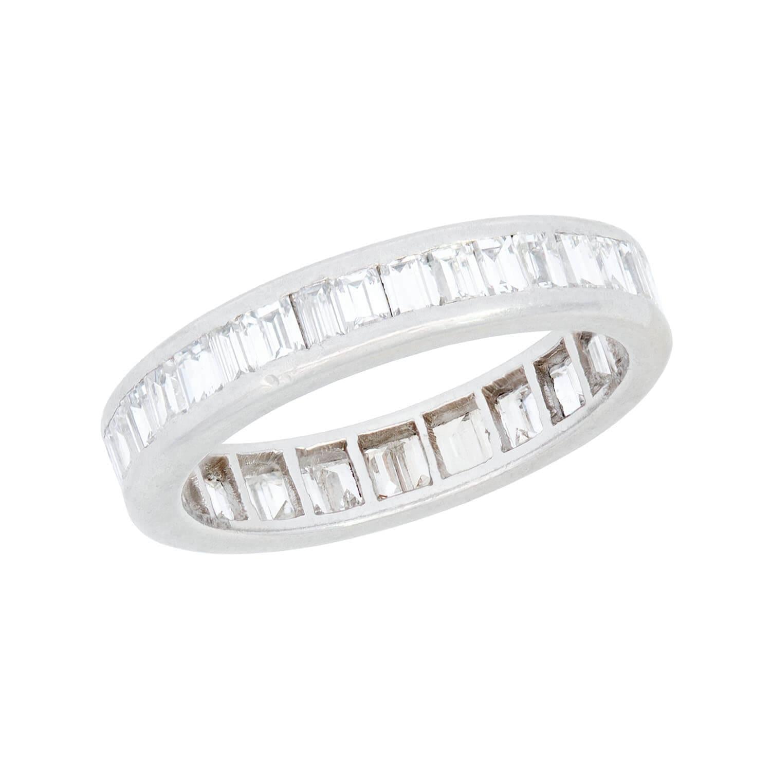 Art Deco Platinum Emerald Cut Diamond Eternity Band