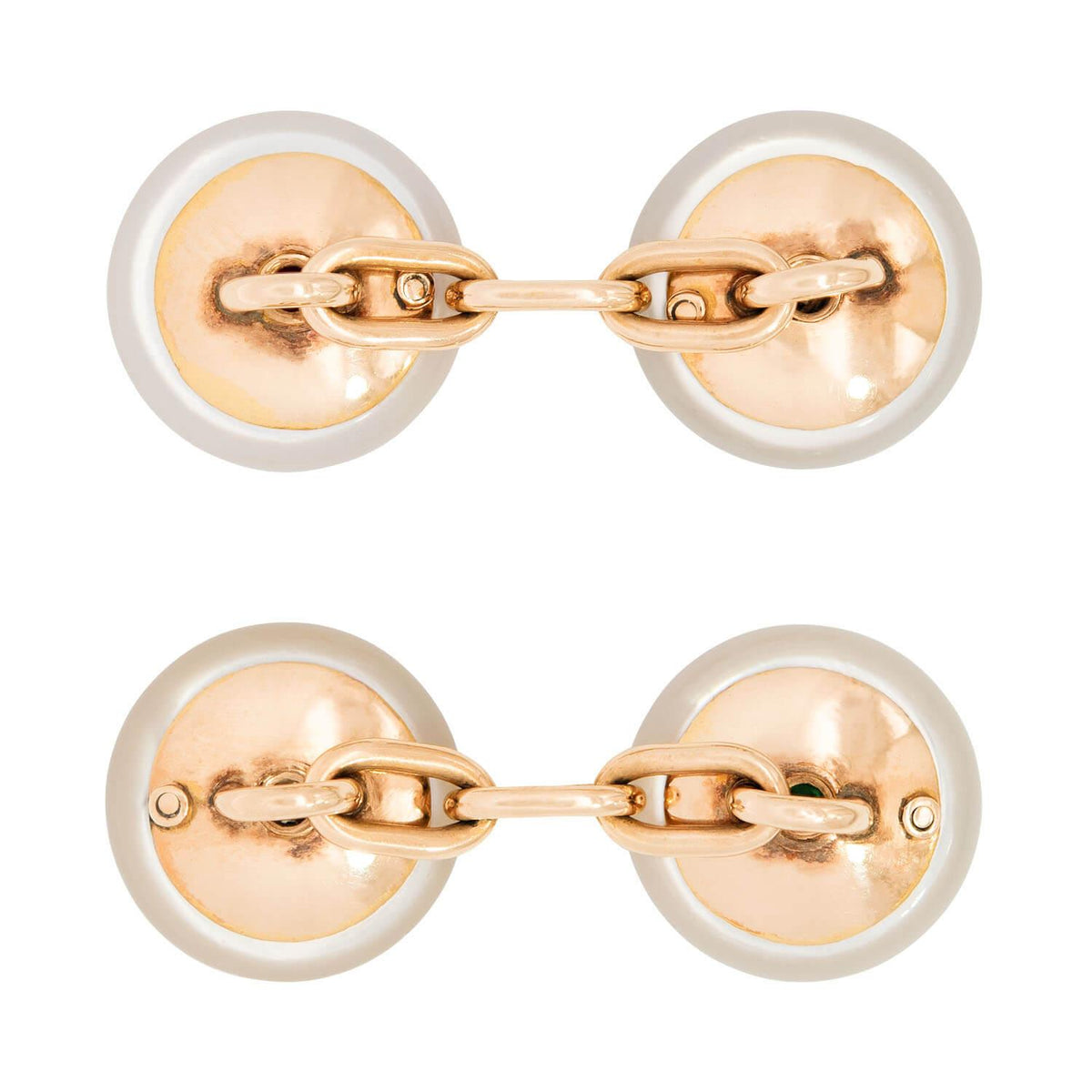 Edwardian 14k/Platinum Mother of Pearl, Diamond, Ruby, and Emerald Cufflinks