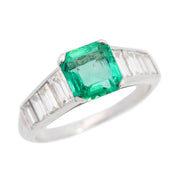 Art Deco Platinum Emerald and Diamond Ring