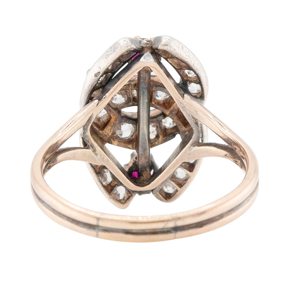 Victorian 14k/Sterling Silver Diamond and Ruby Double Horseshoe Ring
