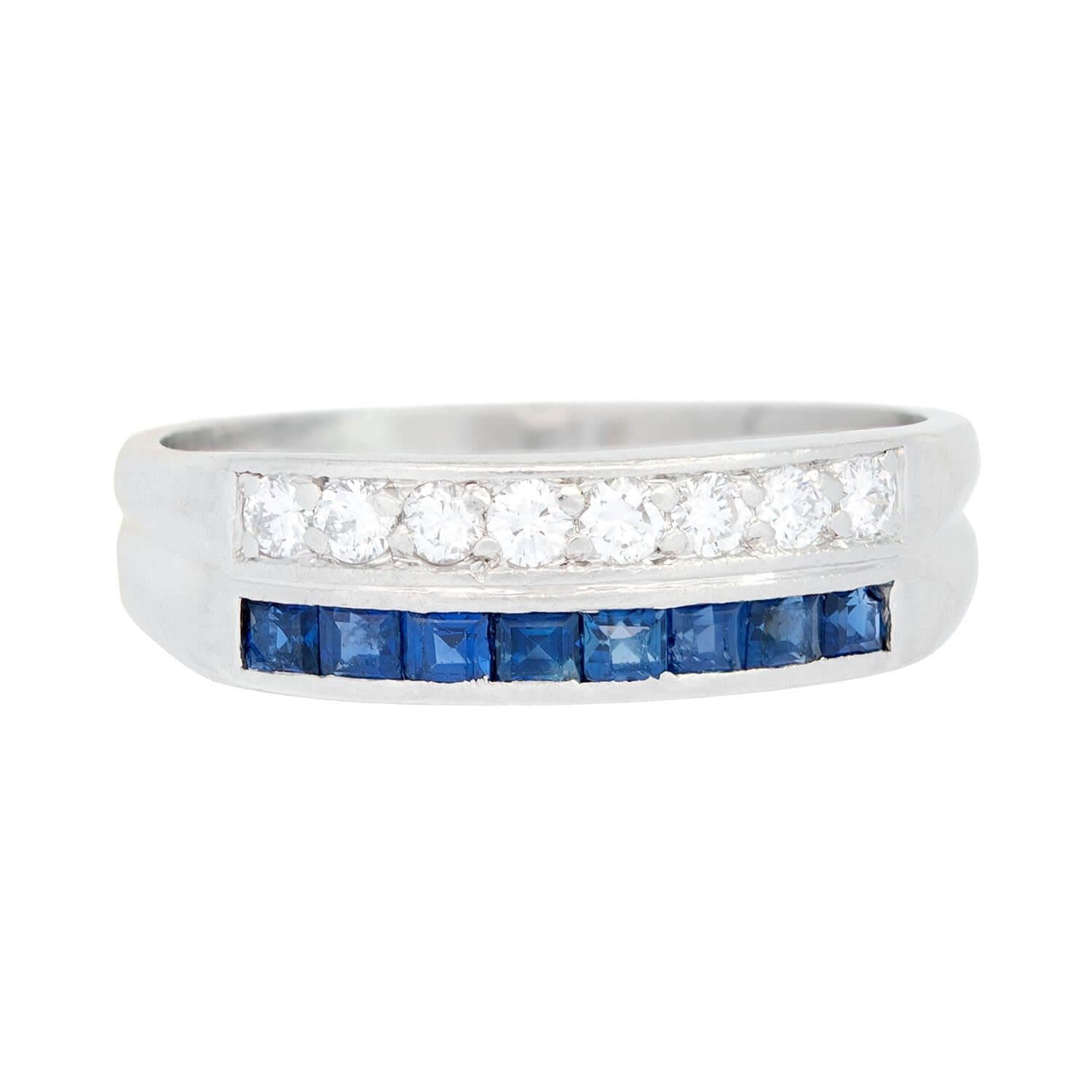 Art Deco Platinum Sapphire and Diamond Band