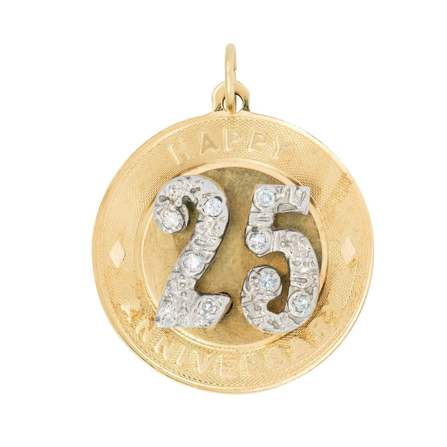 Retro 14k Diamond 25th Anniversary Charm