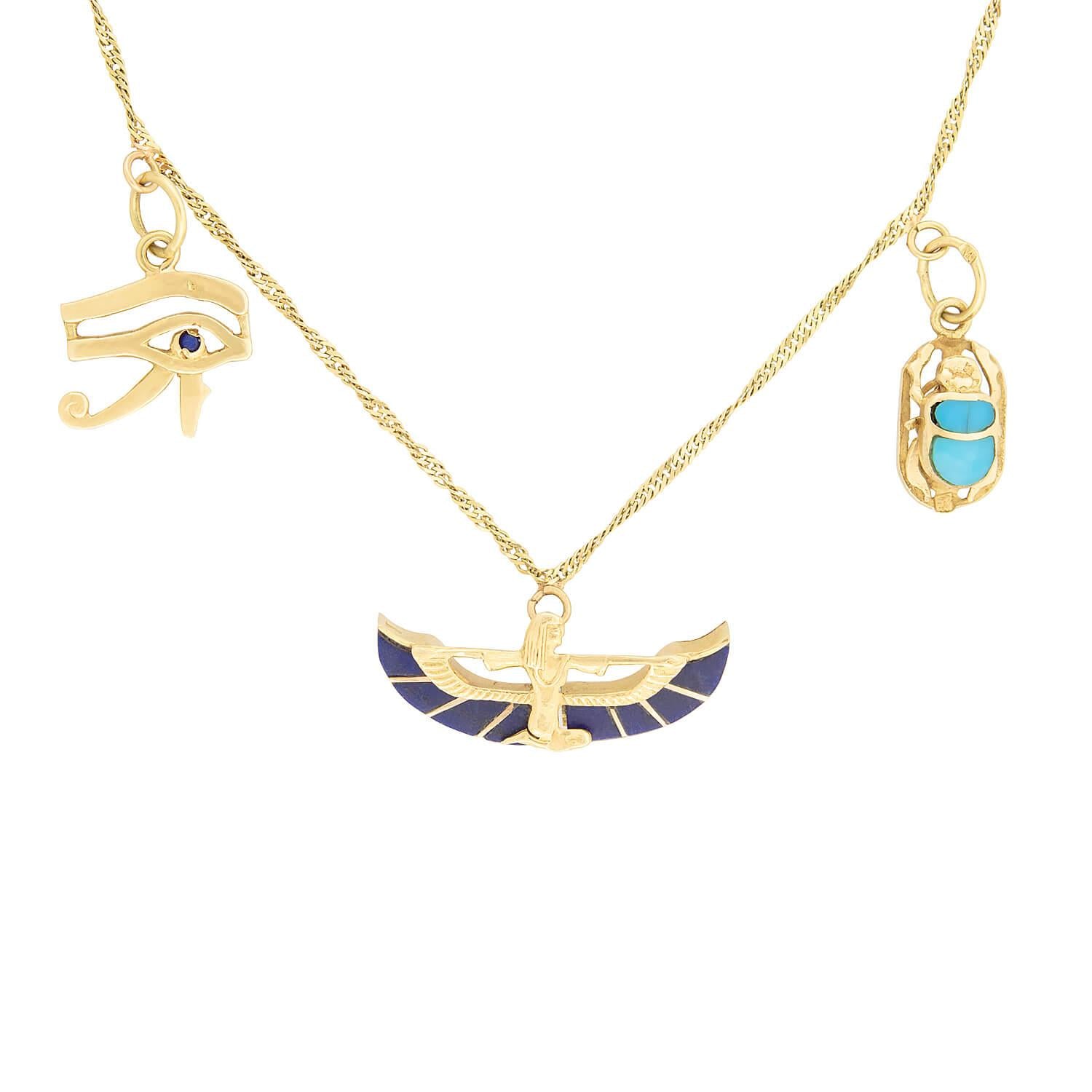 Vintage Egyptian 18k Enamel Charm Necklace