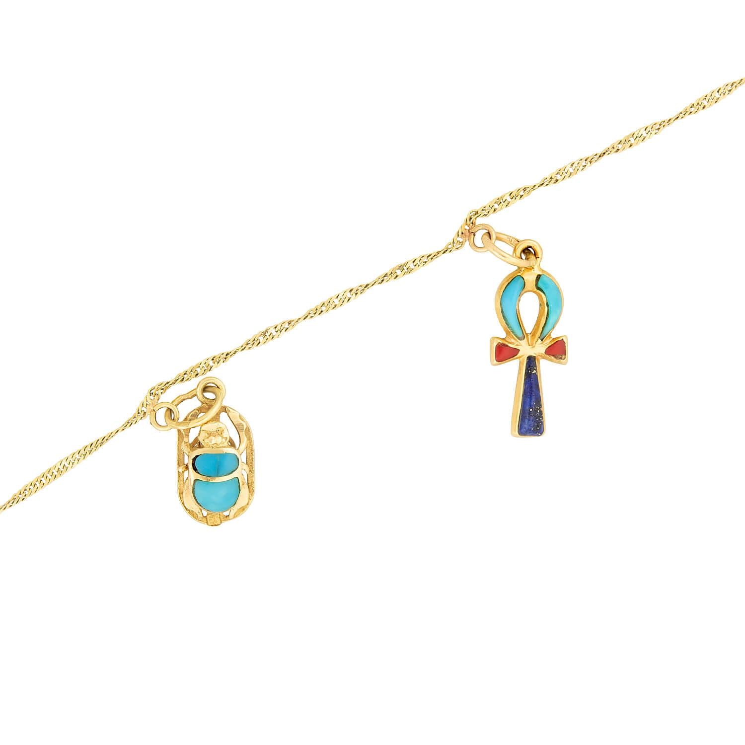 Vintage Egyptian 18k Enamel Charm Necklace