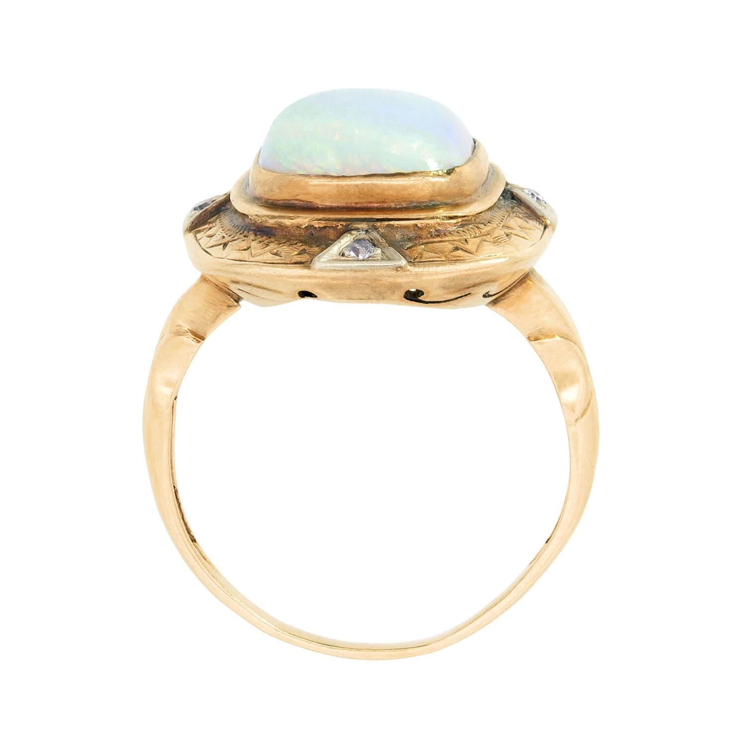 Art Deco Mixed Metal Opal and Diamond Cocktail Ring