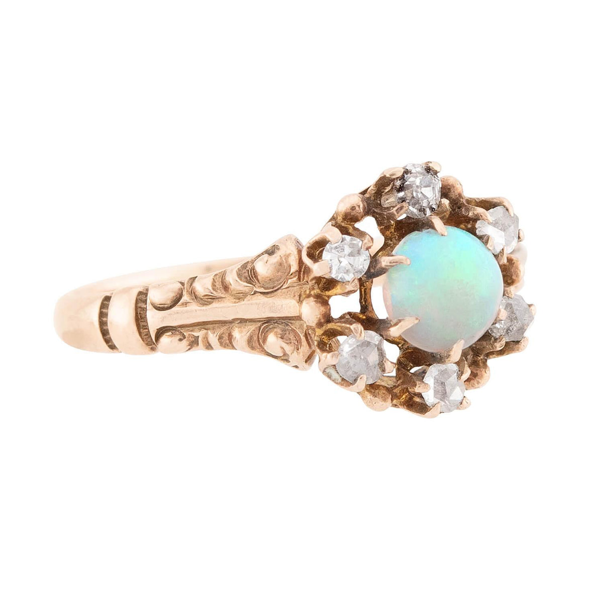 ALLSOP-STELLER INC. Victorian 14k Opal and Diamond Halo Ring