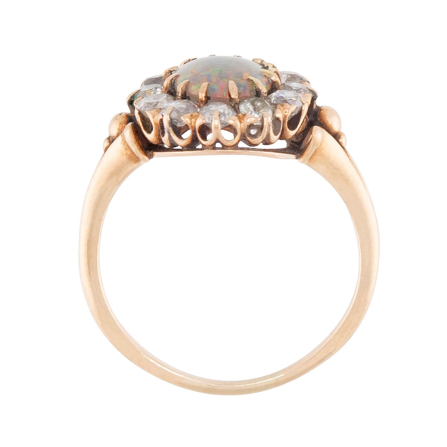 Victorian 14k Opal and Diamond Halo Ring
