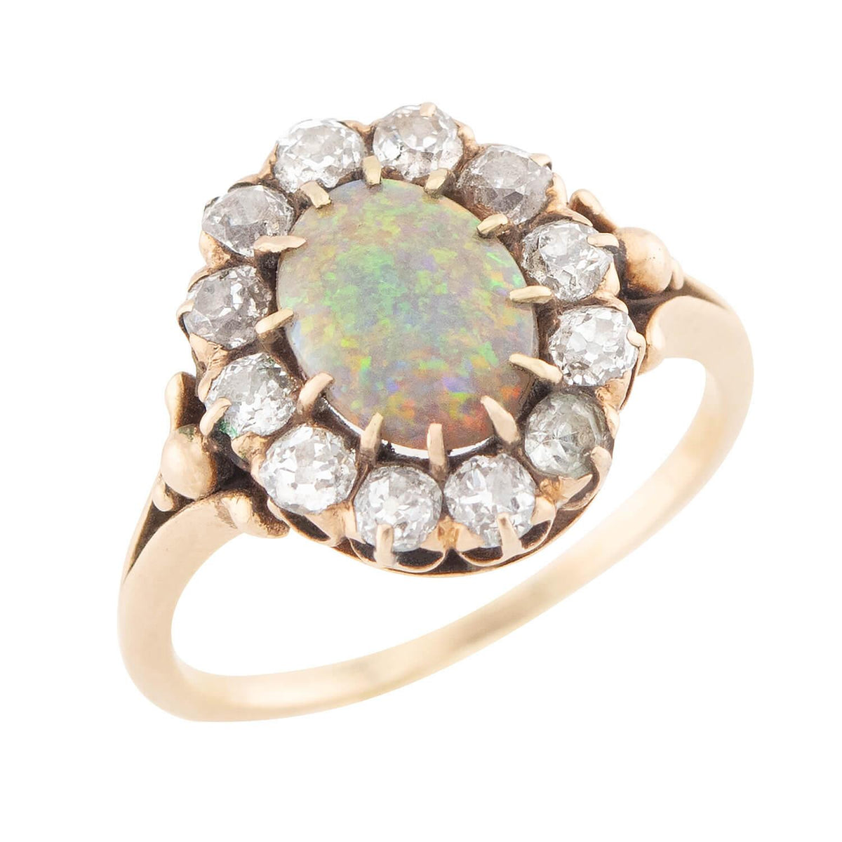 Victorian 14k Opal and Diamond Halo Ring