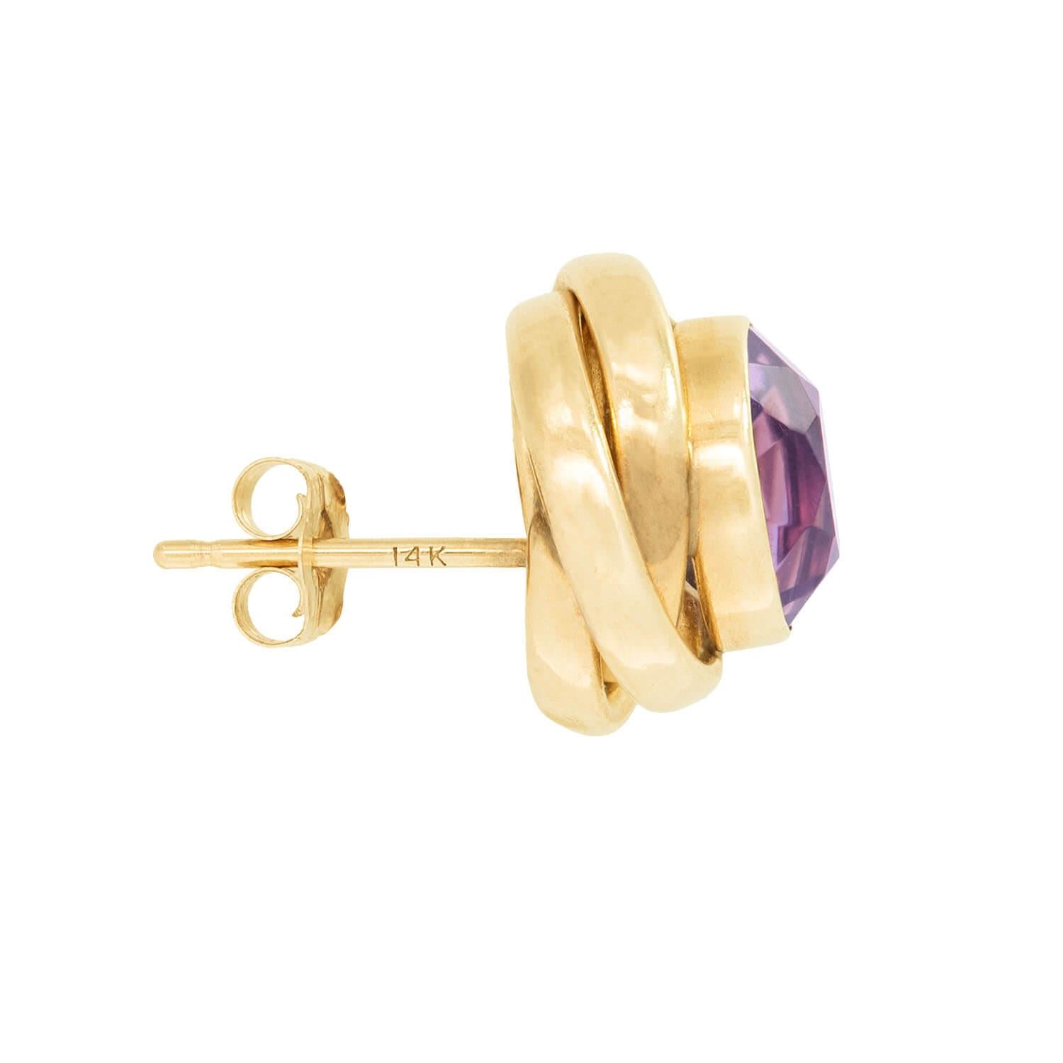 Estate 14k Amethyst Knot Motif Stud Earrings