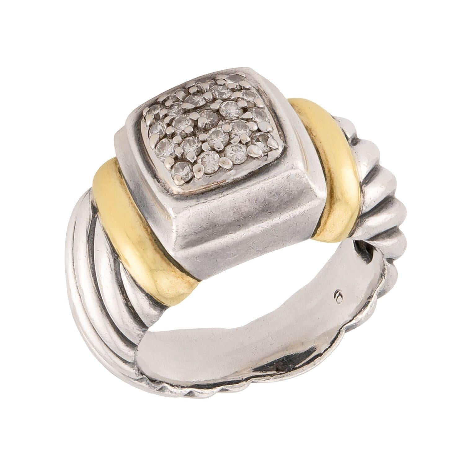 DAVID YURMAN Estate 18k & Sterling Silver Pavé Ring
