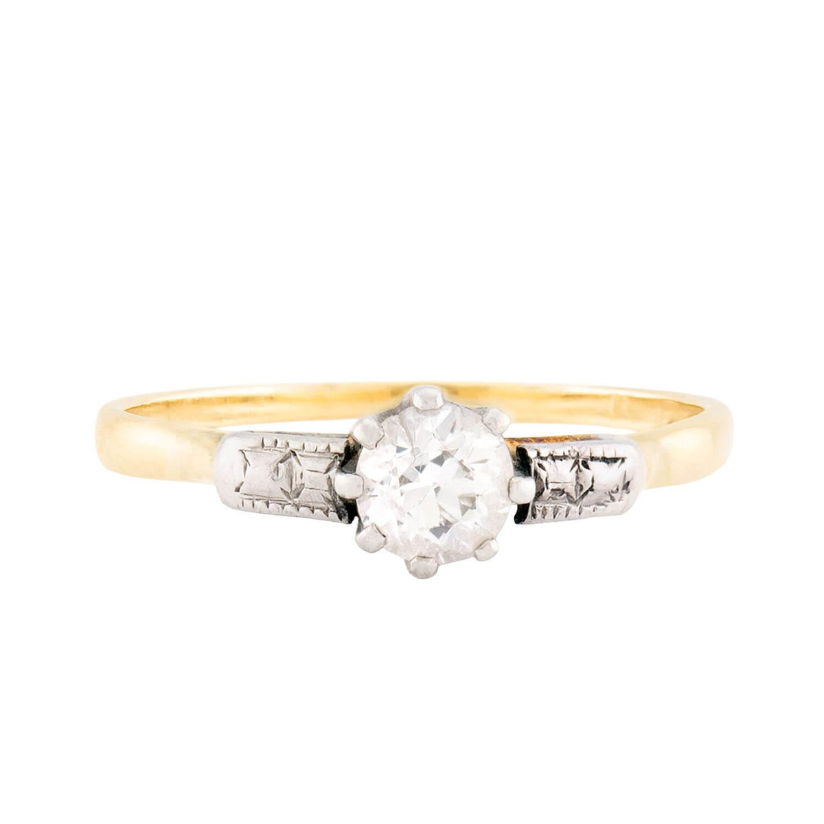 Art Deco 18k & Platinum Diamond Engagement Ring 0.38ct