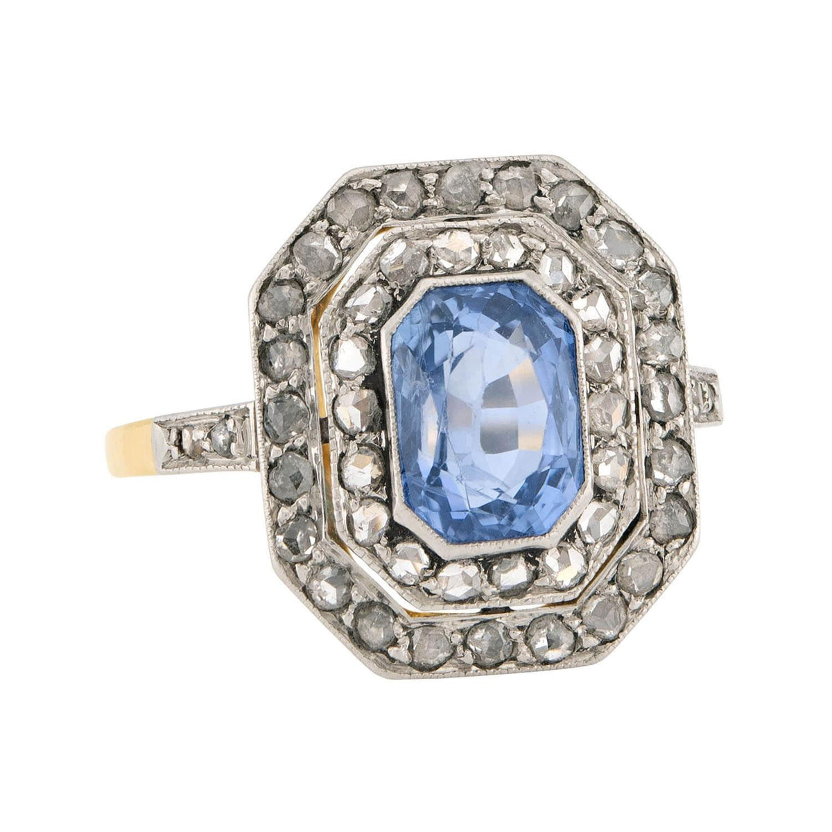 Edwardian French 18k & Platinum Sapphire Diamond Ring