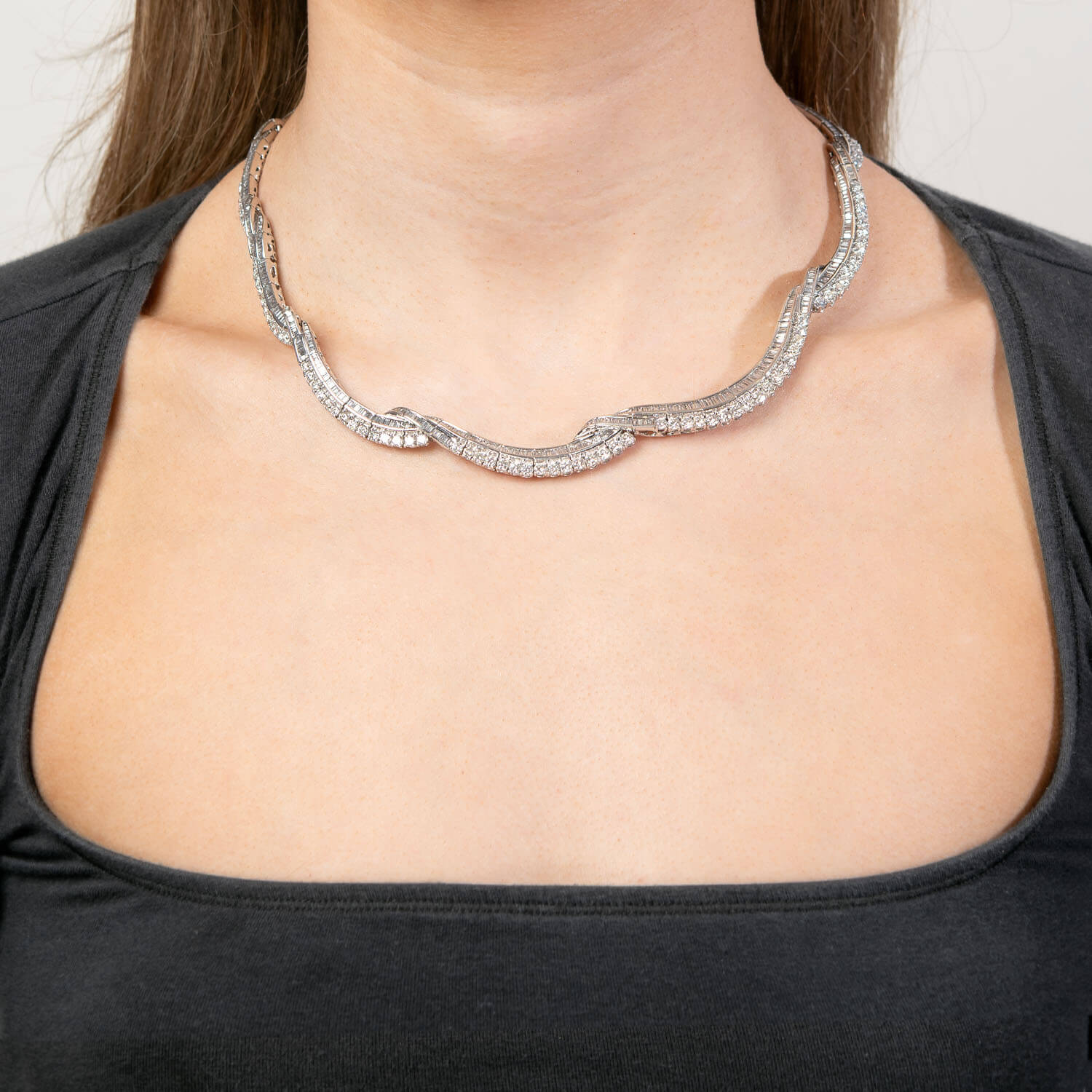 Estate Platinum 20ctw+ Diamond Twisted Riviera Necklace