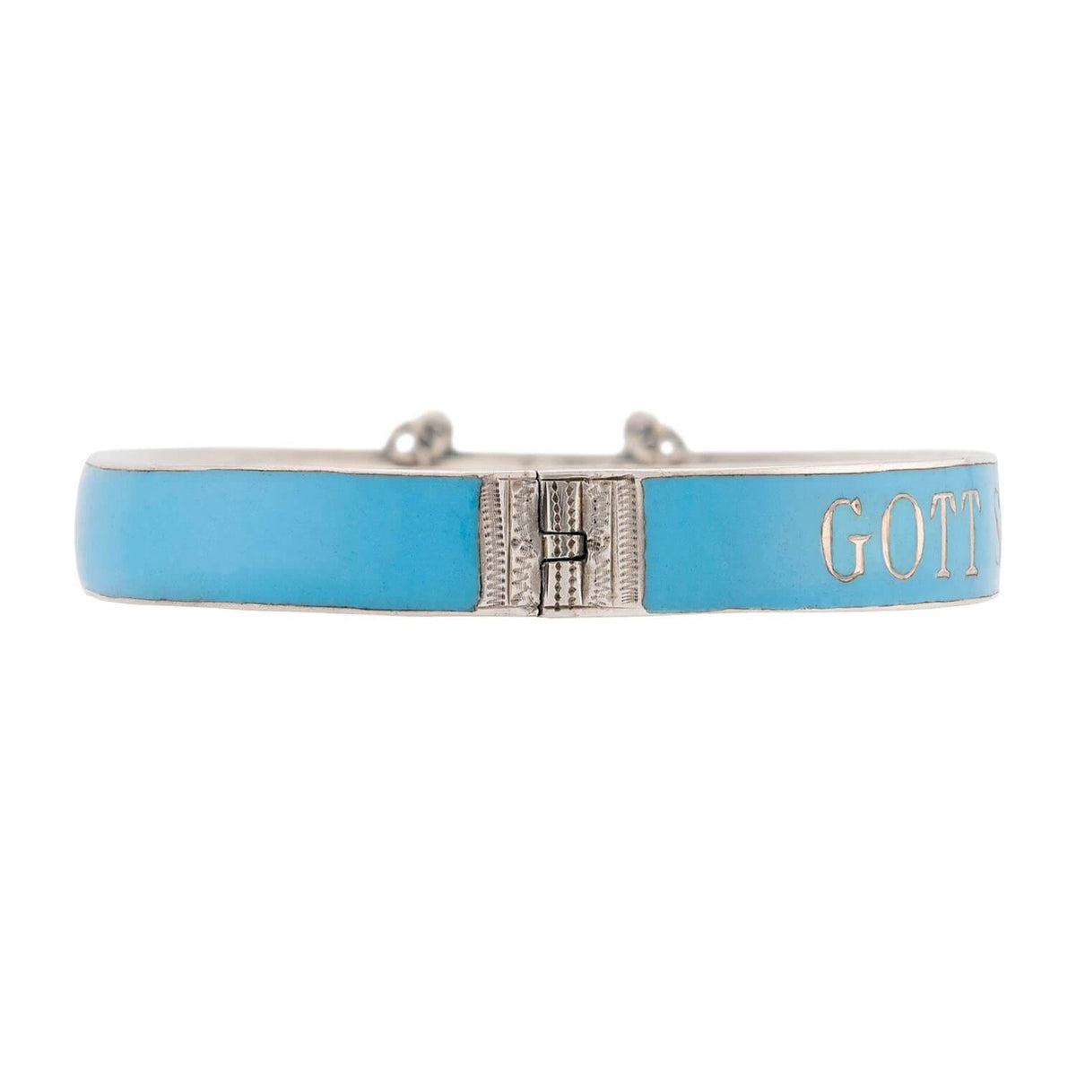 Victorian Sterling Silver Blue Enamel Hinged Bangle