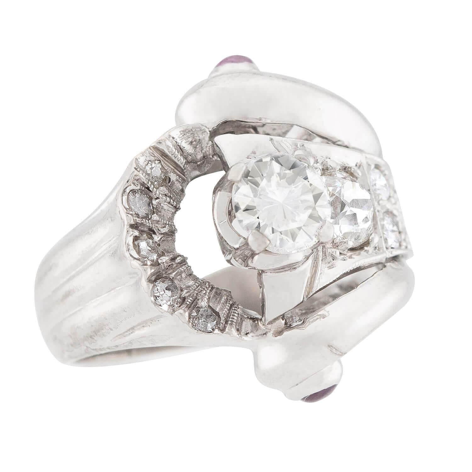 Retro 14k Diamond and Sapphire Statement Ring